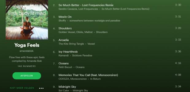 yoga, afspeellijsten, muziek, spotify